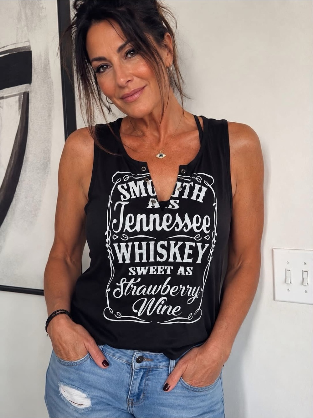 Black Graphic Tank Top - Tennessee Whiskey Print